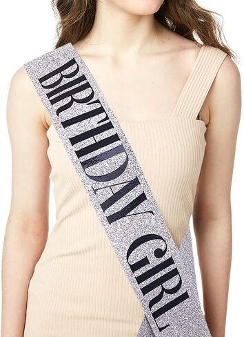 "Birthday Girl" Sash & Rhinestone Headband Set - Birthday Gifts Birthday Sash for Women Birthday Party Supplies (Gold Glitter/Black) in Saudi Arabia
