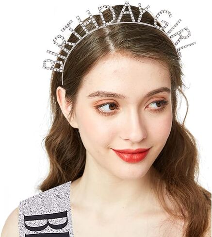 "Birthday Girl" Sash & Rhinestone Headband Set - Birthday Gifts Birthday Sash for Women Birthday Party Supplies (Gold Glitter/Black) in Saudi Arabia