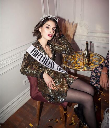 "Birthday Girl" Sash & Rhinestone Headband Set - Birthday Gifts Birthday Sash for Women Birthday Party Supplies (Gold Glitter/Black) in Saudi Arabia