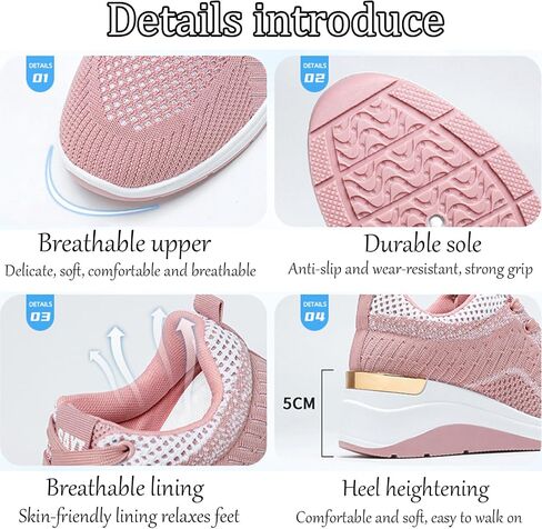 Women's Knitted Mesh Wedge Lace-up Sports Shoes with Arch Support Comfortable Heightened Thick Casual Orthopedic Walking Shoes Outdoor Non-Slip Lightweight Running Tennis Shoes in Saudi Arabia