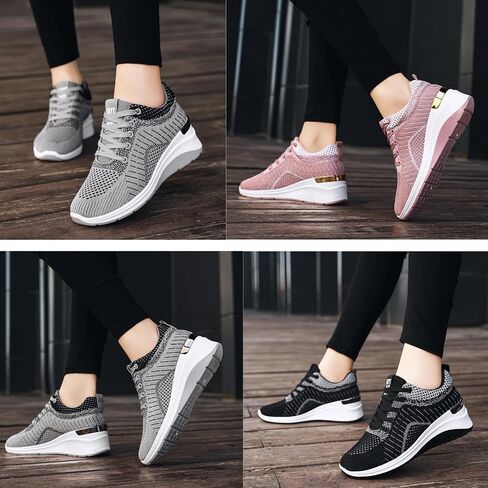 Women's Knitted Mesh Wedge Lace-up Sports Shoes with Arch Support Comfortable Heightened Thick Casual Orthopedic Walking Shoes Outdoor Non-Slip Lightweight Running Tennis Shoes in Saudi Arabia