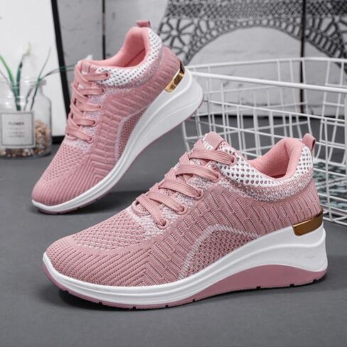Women's Knitted Mesh Wedge Lace-up Sports Shoes with Arch Support Comfortable Heightened Thick Casual Orthopedic Walking Shoes Outdoor Non-Slip Lightweight Running Tennis Shoes in Saudi Arabia