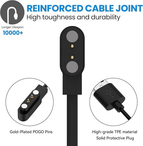 شاحن بديل مخصص لـ Slothcloud H99 Plus/H97 Pro/H97 كابل شاحن الساعة الذكية USB سلك شحن مغناطيسي محمول متوافق مع شاحن ساعة Slothcloud للأطفال (أسود وأسود) in Saudi Arabia