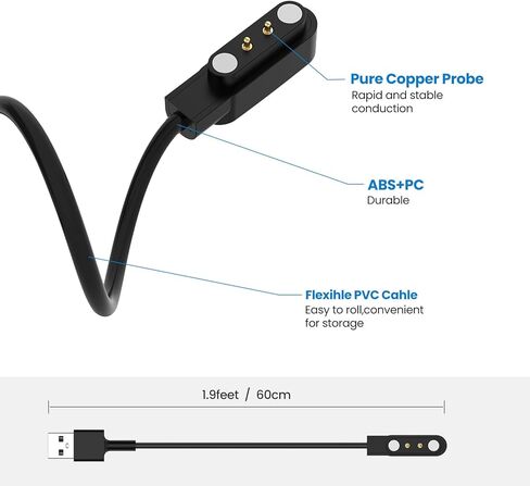 شاحن بديل مخصص لـ Slothcloud H99 Plus/H97 Pro/H97 كابل شاحن الساعة الذكية USB سلك شحن مغناطيسي محمول متوافق مع شاحن ساعة Slothcloud للأطفال (أسود وأسود) in Saudi Arabia