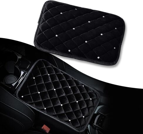 قطعة واحدة من وسادة مسند ذراع وحدة التحكم المركزية الفاخرة العالمية، 8.26 بوصة × 11.41 بوصة، حصيرة صندوق مسند ذراع السيارة الماسية الأنيقة، صوف مريح لحماية الكوع، مناسب لمعظم موديلات السيارات (أسود) in Kuwait