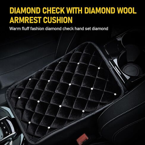 قطعة واحدة من وسادة مسند ذراع وحدة التحكم المركزية الفاخرة العالمية، 8.26 بوصة × 11.41 بوصة، حصيرة صندوق مسند ذراع السيارة الماسية الأنيقة، صوف مريح لحماية الكوع، مناسب لمعظم موديلات السيارات (أسود) in Kuwait