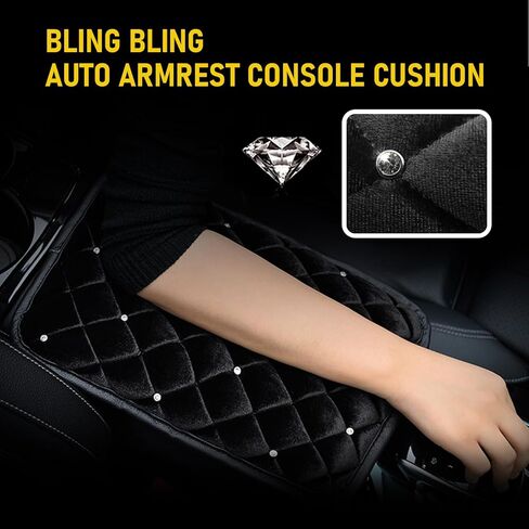 قطعة واحدة من وسادة مسند ذراع وحدة التحكم المركزية الفاخرة العالمية، 8.26 بوصة × 11.41 بوصة، حصيرة صندوق مسند ذراع السيارة الماسية الأنيقة، صوف مريح لحماية الكوع، مناسب لمعظم موديلات السيارات (أسود) in Kuwait