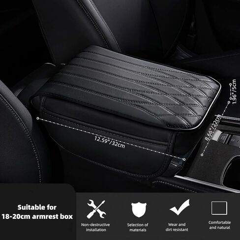 Car Center Console Cover with Side Pockets, Memory Foam Leather Arm Rest Cover for Car, Waterproof Armrest Box Pad Cushion Protector Car Accessory for Most SUV Truck Vehicle, Black in Kuwait