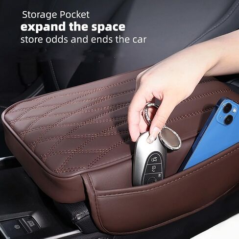 Car Center Console Cover with Side Pockets, Memory Foam Leather Arm Rest Cover for Car, Waterproof Armrest Box Pad Cushion Protector Car Accessory for Most SUV Truck Vehicle, Black in Kuwait