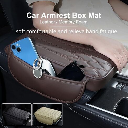 Car Center Console Cover with Side Pockets, Memory Foam Leather Arm Rest Cover for Car, Waterproof Armrest Box Pad Cushion Protector Car Accessory for Most SUV Truck Vehicle, Black in Kuwait