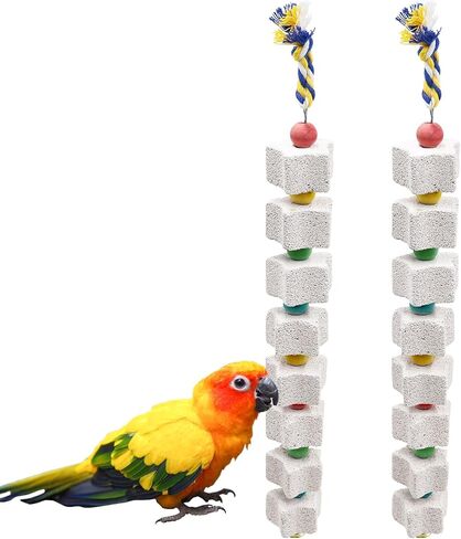 2 Pack Large Bird Chewing Toy, Parrot Beak Grinding Calcium Stone with Bells, Bird Cage Accessories, Cage Toys for Cockatiel Parakeet Parrot Budgies Rat Hamster Chinchilla Rabbit Bunny African Grey in Saudi Arabia