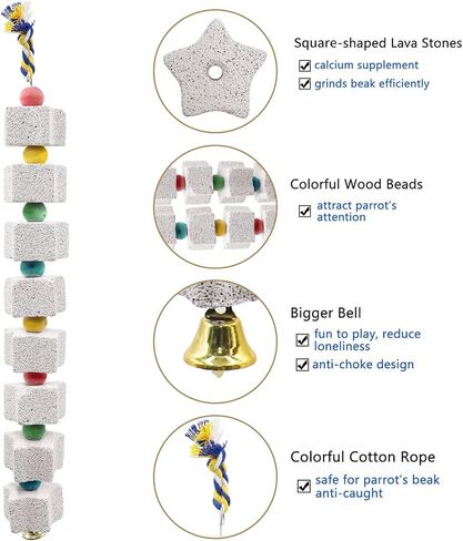 2 Pack Large Bird Chewing Toy, Parrot Beak Grinding Calcium Stone with Bells, Bird Cage Accessories, Cage Toys for Cockatiel Parakeet Parrot Budgies Rat Hamster Chinchilla Rabbit Bunny African Grey in Saudi Arabia