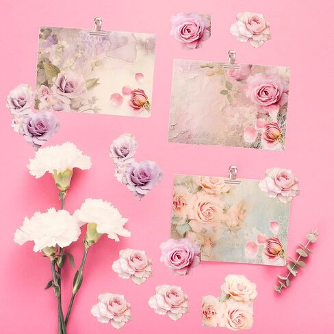 Scrapbook Paper Pack, Pink Watercolor Rose Flower Pattern 6 Inches Single-Sided Decopodge Paper, Spring Floral Decorative Supplies for Card Making Album Background - 24 Sheets (R2332) in Saudi Arabia