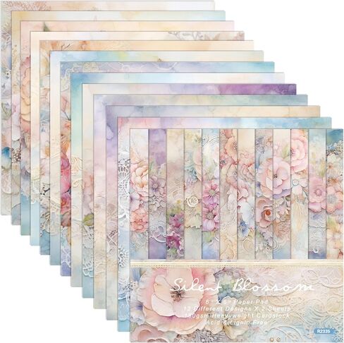 Scrapbook Paper Pack, Pink Watercolor Rose Flower Pattern 6 Inches Single-Sided Decopodge Paper, Spring Floral Decorative Supplies for Card Making Album Background - 24 Sheets (R2332) in Saudi Arabia