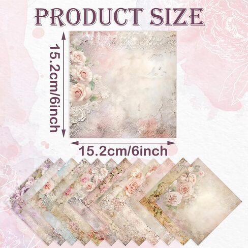 Scrapbook Paper Pack, Pink Watercolor Rose Flower Pattern 6 Inches Single-Sided Decopodge Paper, Spring Floral Decorative Supplies for Card Making Album Background - 24 Sheets (R2332) in Saudi Arabia