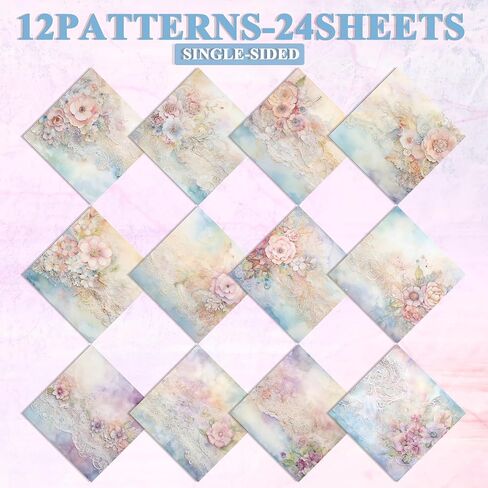 Scrapbook Paper Pack, Pink Watercolor Rose Flower Pattern 6 Inches Single-Sided Decopodge Paper, Spring Floral Decorative Supplies for Card Making Album Background - 24 Sheets (R2332) in Saudi Arabia