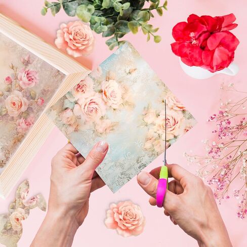 Scrapbook Paper Pack, Pink Watercolor Rose Flower Pattern 6 Inches Single-Sided Decopodge Paper, Spring Floral Decorative Supplies for Card Making Album Background - 24 Sheets (R2332) in Saudi Arabia