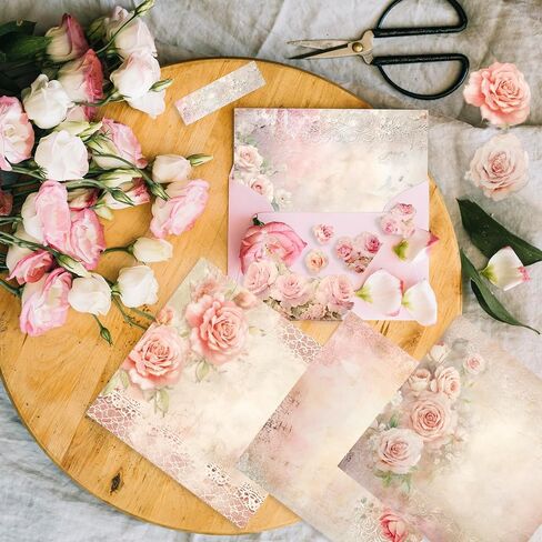 Scrapbook Paper Pack, Pink Watercolor Rose Flower Pattern 6 Inches Single-Sided Decopodge Paper, Spring Floral Decorative Supplies for Card Making Album Background - 24 Sheets (R2332) in Saudi Arabia