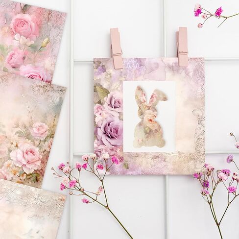 Scrapbook Paper Pack, Pink Watercolor Rose Flower Pattern 6 Inches Single-Sided Decopodge Paper, Spring Floral Decorative Supplies for Card Making Album Background - 24 Sheets (R2332) in Saudi Arabia