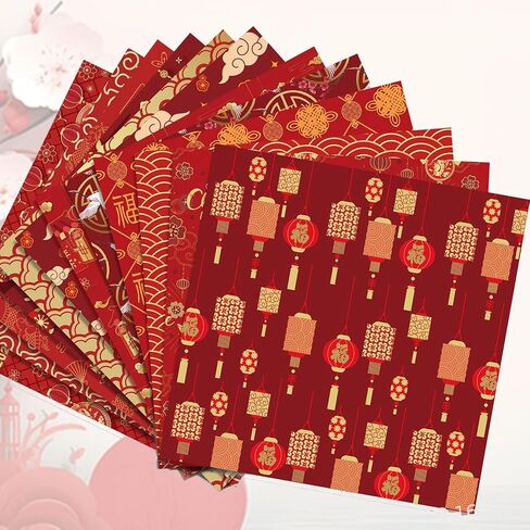 24 Sheets Chinese New Year Pattern Paper Set Red Gold Spring Festival Theme Chinese Knot Auspicious Clouds Fu Double Sided Scrapbook Decorative Paper for Lunar New Year Card Photo Making in Saudi Arabia