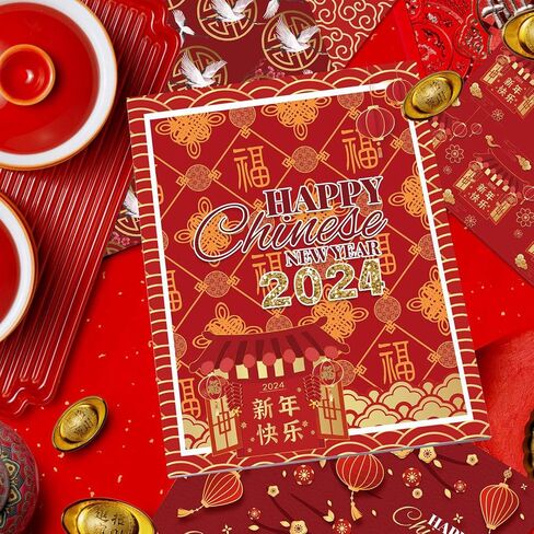24 Sheets Chinese New Year Pattern Paper Set Red Gold Spring Festival Theme Chinese Knot Auspicious Clouds Fu Double Sided Scrapbook Decorative Paper for Lunar New Year Card Photo Making in Saudi Arabia