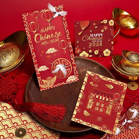 24 Sheets Chinese New Year Pattern Paper Set Red Gold Spring Festival Theme Chinese Knot Auspicious Clouds Fu Double Sided Scrapbook Decorative Paper for Lunar New Year Card Photo Making in Saudi Arabia