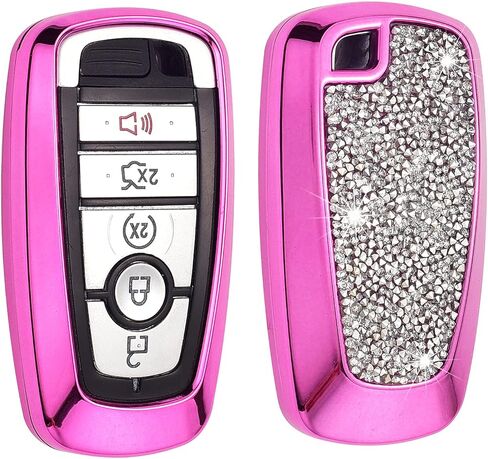 Royalfox 3 4 5 أزرار 3D Bling Diamonds Smart بدون مفتاح دخول عن بعد مفتاح Fob غطاء لسيارة 2017 2018 Ford Mustang Explorer Edge Fusion F150 F250 F350 F450 F550 (فضي) in Kuwait