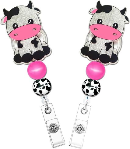 Funny Badge Reel Retractable for Nurses, Cute Cow ID Badge Holder with Alligator Clip for Students, RN LPN Medical Assistant Work, Nursing Name Tag Card Cute Badge Reels Nurse Grad Gift in Saudi Arabia
