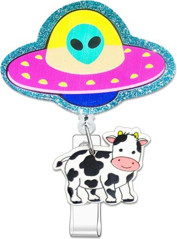 Funny Badge Reel Retractable for Nurses, Cute Cow ID Badge Holder with Alligator Clip for Students, RN LPN Medical Assistant Work, Nursing Name Tag Card Cute Badge Reels Nurse Grad Gift in Saudi Arabia
