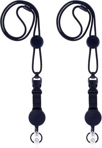 XIANGXING 2 حزمة حبل مستدير شديد التحمل قابل للسحب، سلسلة مفاتيح بحزام رقبة منفصل مع بكرة شارة للرجال والنساء ومفاتيح حامل البطاقات in Kuwait