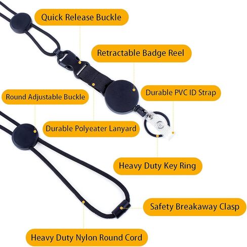 XIANGXING 2 حزمة حبل مستدير شديد التحمل قابل للسحب، سلسلة مفاتيح بحزام رقبة منفصل مع بكرة شارة للرجال والنساء ومفاتيح حامل البطاقات in Kuwait