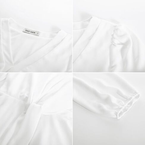 GRACE KARIN 2024 Women's Elegant Peplum Tops V Neck Tie Front Long Sleeve Shirts Tops Blouse in Saudi Arabia