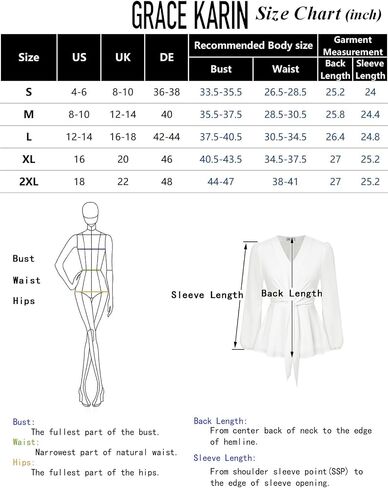 GRACE KARIN 2024 Women's Elegant Peplum Tops V Neck Tie Front Long Sleeve Shirts Tops Blouse in Saudi Arabia