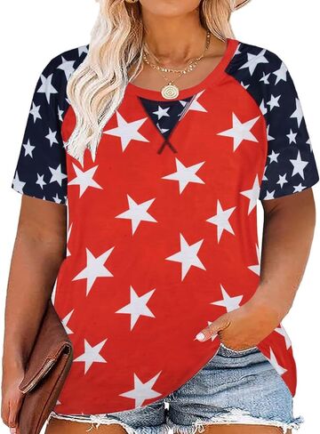 Plus Size Women American Flag Shirt Flag Striped Star Graphic 4th of July Tops Independence Day Tee in Kuwait