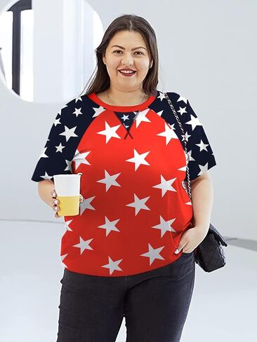 Plus Size Women American Flag Shirt Flag Striped Star Graphic 4th of July Tops Independence Day Tee in Kuwait