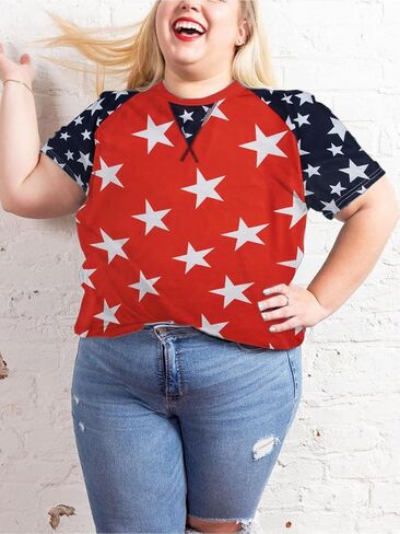 Plus Size Women American Flag Shirt Flag Striped Star Graphic 4th of July Tops Independence Day Tee in Kuwait