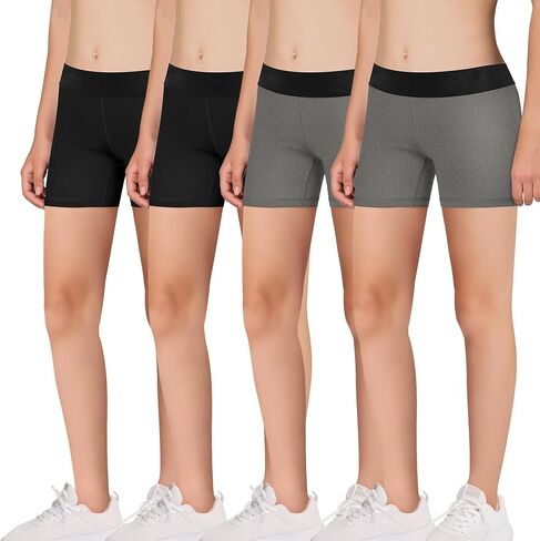 4 Pack Volleyball Dance Spandex Shorts for Girls - Fit for Biker Yoga Gymnastics Soccer Exercise in Saudi Arabia