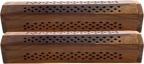 2 Pack Wooden Coffin Incense Sticks Burner - 12 Inches Brass Inlays - Storage Compartment (Buddha) in Saudi Arabia