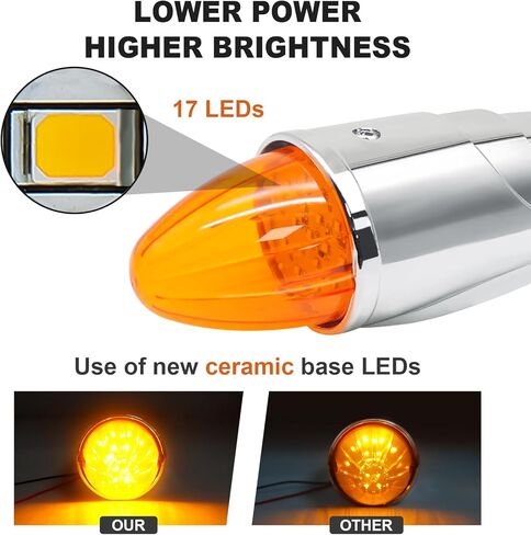 أضواء الكابينة الكبيرة للشاحنات الثقيلة، 17 مصباح علامة الكابينة LED، ضوء إزالة السقف من الكروم المقاوم للماء لـ Peterbilt Kenworth Freightliner Mack Western Star Paccar 12V، العنبر in Kuwait