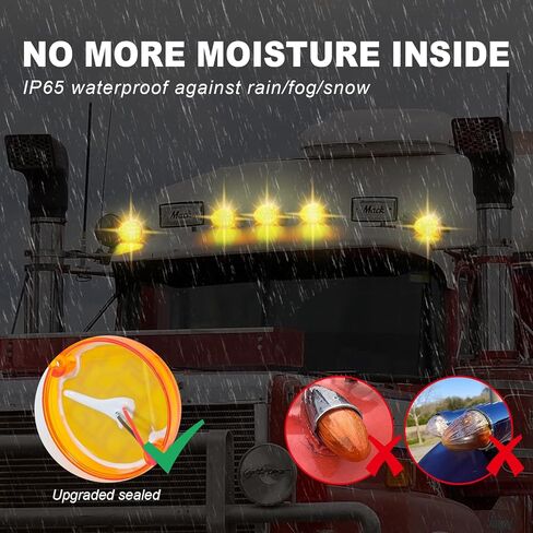 أضواء الكابينة الكبيرة للشاحنات الثقيلة، 17 مصباح علامة الكابينة LED، ضوء إزالة السقف من الكروم المقاوم للماء لـ Peterbilt Kenworth Freightliner Mack Western Star Paccar 12V، العنبر in Kuwait