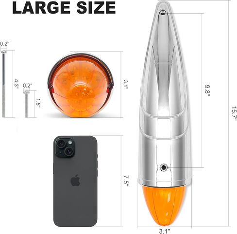 أضواء الكابينة الكبيرة للشاحنات الثقيلة، 17 مصباح علامة الكابينة LED، ضوء إزالة السقف من الكروم المقاوم للماء لـ Peterbilt Kenworth Freightliner Mack Western Star Paccar 12V، العنبر in Kuwait