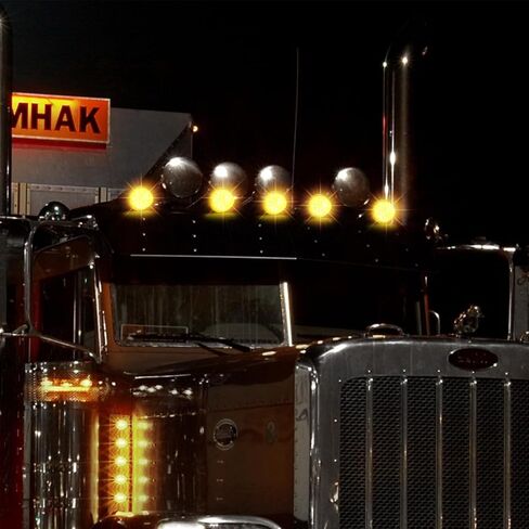 أضواء الكابينة الكبيرة للشاحنات الثقيلة، 17 مصباح علامة الكابينة LED، ضوء إزالة السقف من الكروم المقاوم للماء لـ Peterbilt Kenworth Freightliner Mack Western Star Paccar 12V، العنبر in Kuwait