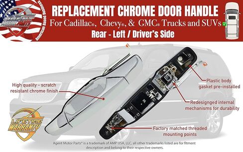 مقبض باب من الكروم - الجانب الخلفي الأيسر للسائق متوافق مع 2007-2013 تشيفي سيلفرادو سوبربان تاهو أفالانش، جي إم سي سييرا يوكون، كاديلاك إسكاليد يستبدل 22738725، 25960521، 15915659، 80105 in Kuwait