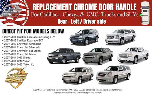 مقبض باب من الكروم - الجانب الخلفي الأيسر للسائق متوافق مع 2007-2013 تشيفي سيلفرادو سوبربان تاهو أفالانش، جي إم سي سييرا يوكون، كاديلاك إسكاليد يستبدل 22738725، 25960521، 15915659، 80105 in Kuwait