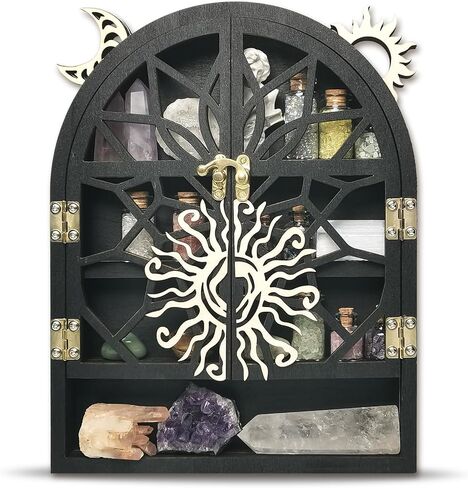 Crystal Display Shelf for Wall, Crescent Moon Phase Crystal Wall Shelf Decor, Wooden Storage Organizer Shelf for Stones Collection Essential Oil Display, Arch Crystal Holder Shelf for Meditation Room… in Saudi Arabia