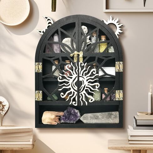 Crystal Display Shelf for Wall, Crescent Moon Phase Crystal Wall Shelf Decor, Wooden Storage Organizer Shelf for Stones Collection Essential Oil Display, Arch Crystal Holder Shelf for Meditation Room… in Saudi Arabia
