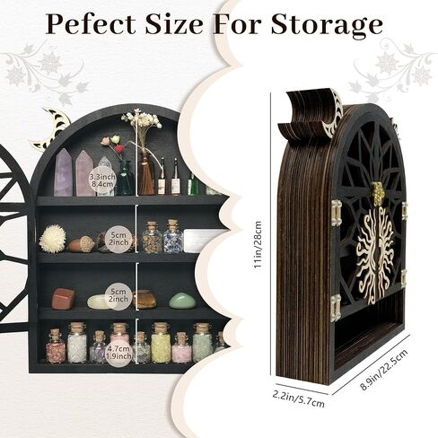 Crystal Display Shelf for Wall, Crescent Moon Phase Crystal Wall Shelf Decor, Wooden Storage Organizer Shelf for Stones Collection Essential Oil Display, Arch Crystal Holder Shelf for Meditation Room… in Saudi Arabia