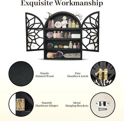 Crystal Display Shelf for Wall, Crescent Moon Phase Crystal Wall Shelf Decor, Wooden Storage Organizer Shelf for Stones Collection Essential Oil Display, Arch Crystal Holder Shelf for Meditation Room… in Saudi Arabia