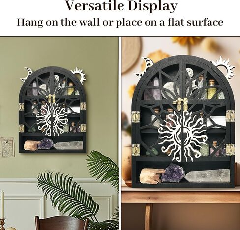 Crystal Display Shelf for Wall, Crescent Moon Phase Crystal Wall Shelf Decor, Wooden Storage Organizer Shelf for Stones Collection Essential Oil Display, Arch Crystal Holder Shelf for Meditation Room… in Saudi Arabia