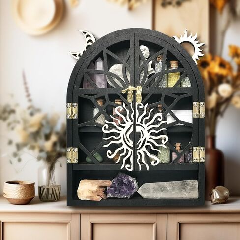Crystal Display Shelf for Wall, Crescent Moon Phase Crystal Wall Shelf Decor, Wooden Storage Organizer Shelf for Stones Collection Essential Oil Display, Arch Crystal Holder Shelf for Meditation Room… in Saudi Arabia